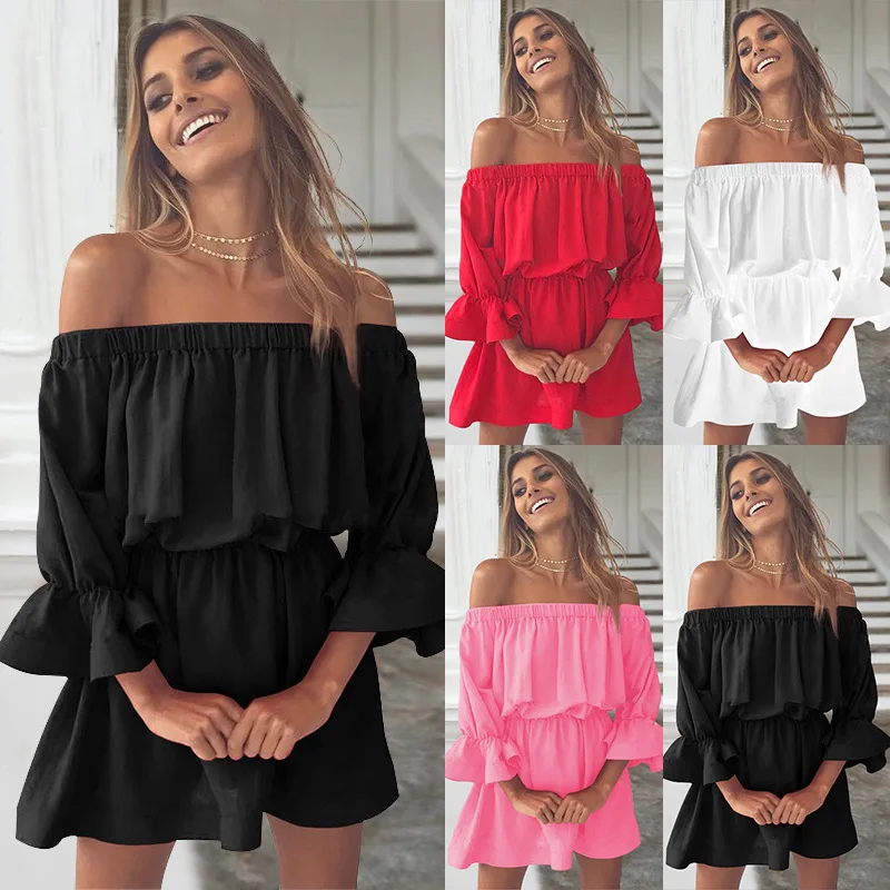

2022 Summer Hot New Women's Sexy Solid Color One-shoulder Dress
