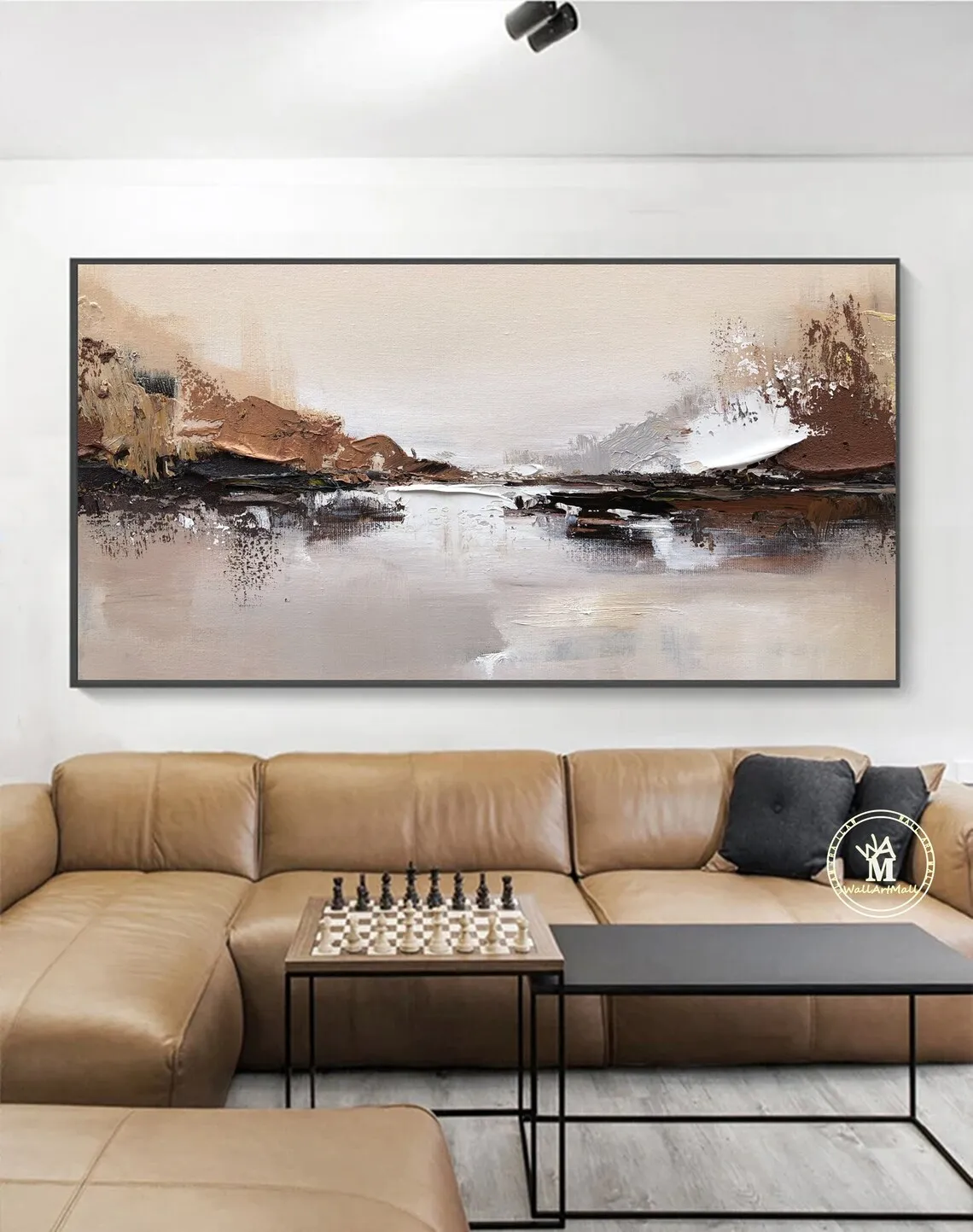 

Large Landscape Abstract Painting Brown Beige Abstract Canvas Art River Large Wall Art Modern White Texture Painting Home Decor