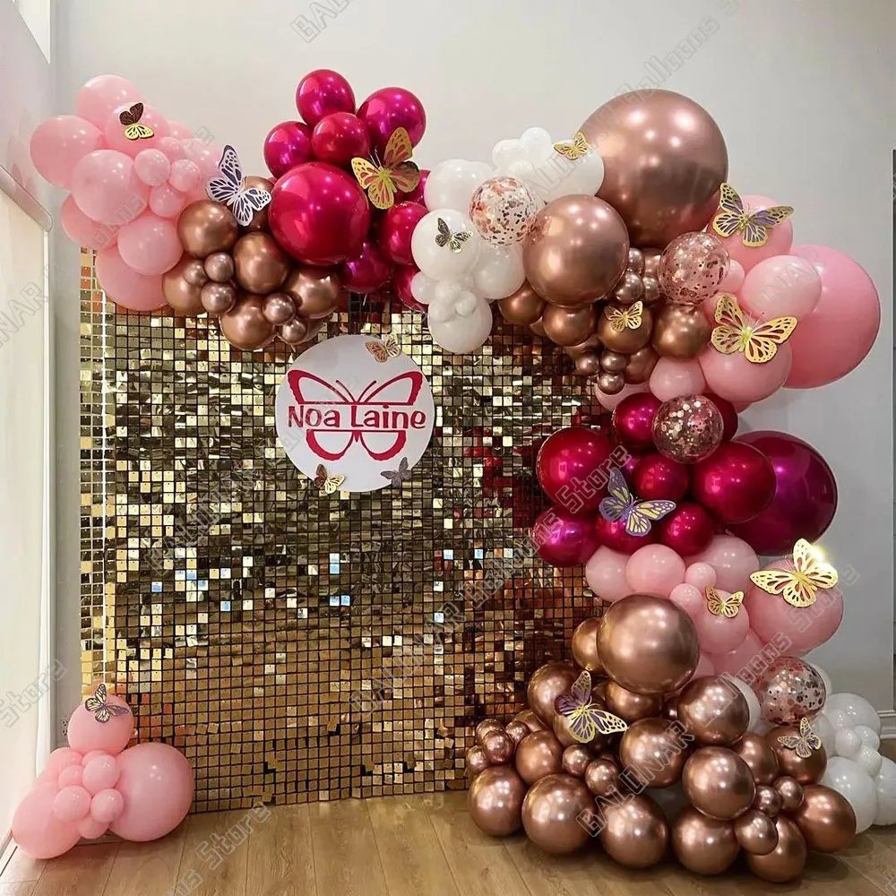 

Chorme Rose Gold Confetti Balloons Arch Garland Kit Metal Magenta Pink Latex Balloons for Birthday Party Wedding Decor Globos