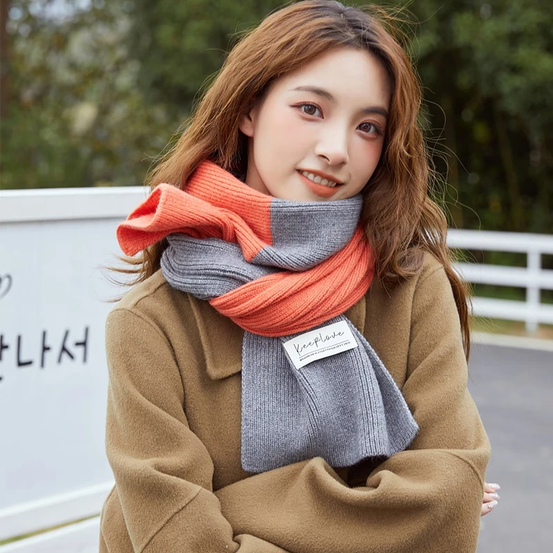 

Ladies Autumn Winter Two Colours Patchwork Knitted Scarf Long Soft Warm Thick Decoration Neckerchief