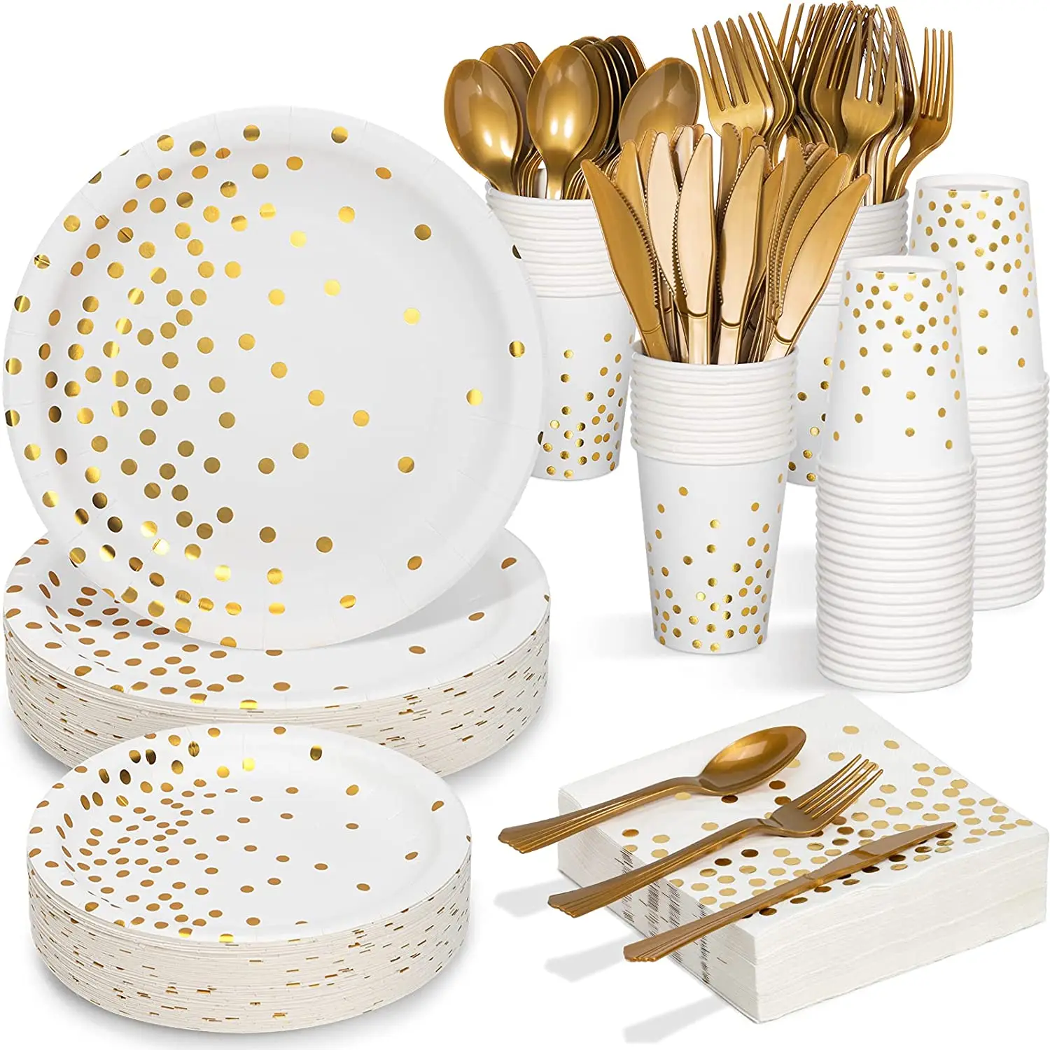

81pcs White Black Gold Wedding Party Supplies Disposable Dinnerware Paper Plates Cups Gold For Birthday Day Disposable Dishes
