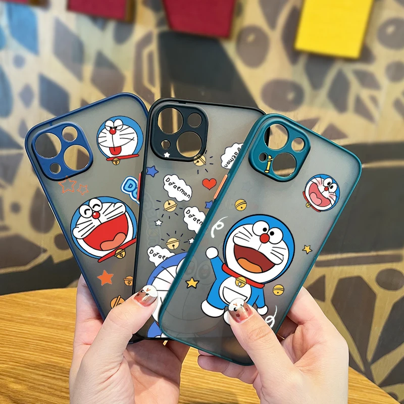 

Cartoon Doraemon Cute For Apple iPhone 13 12 11 Pro Max Mini XS Max X XR 7 8 Plus Frosted Translucent Phone Case Capa Cover