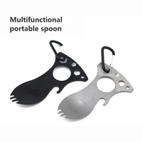 multifunctional spoon fork outdoor spoon combination portable tableware opener carabiner small tools camp cooking supplies