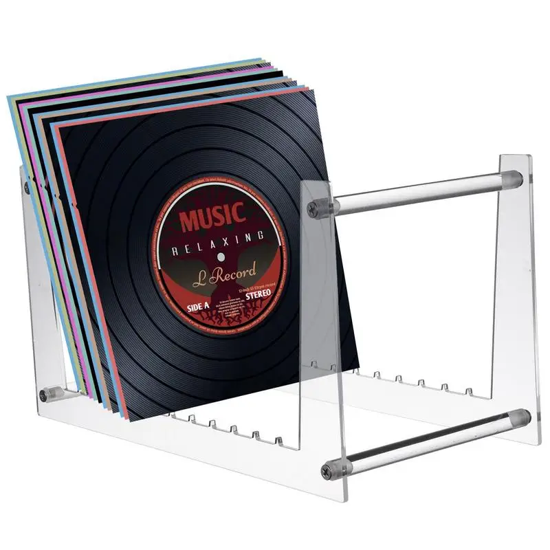 Acrylic Clear Vinyl Record Holder Stand Desktop Vinyl Record Display Shelf Album Pictures Book Storage Organizer Up To 50 LPs