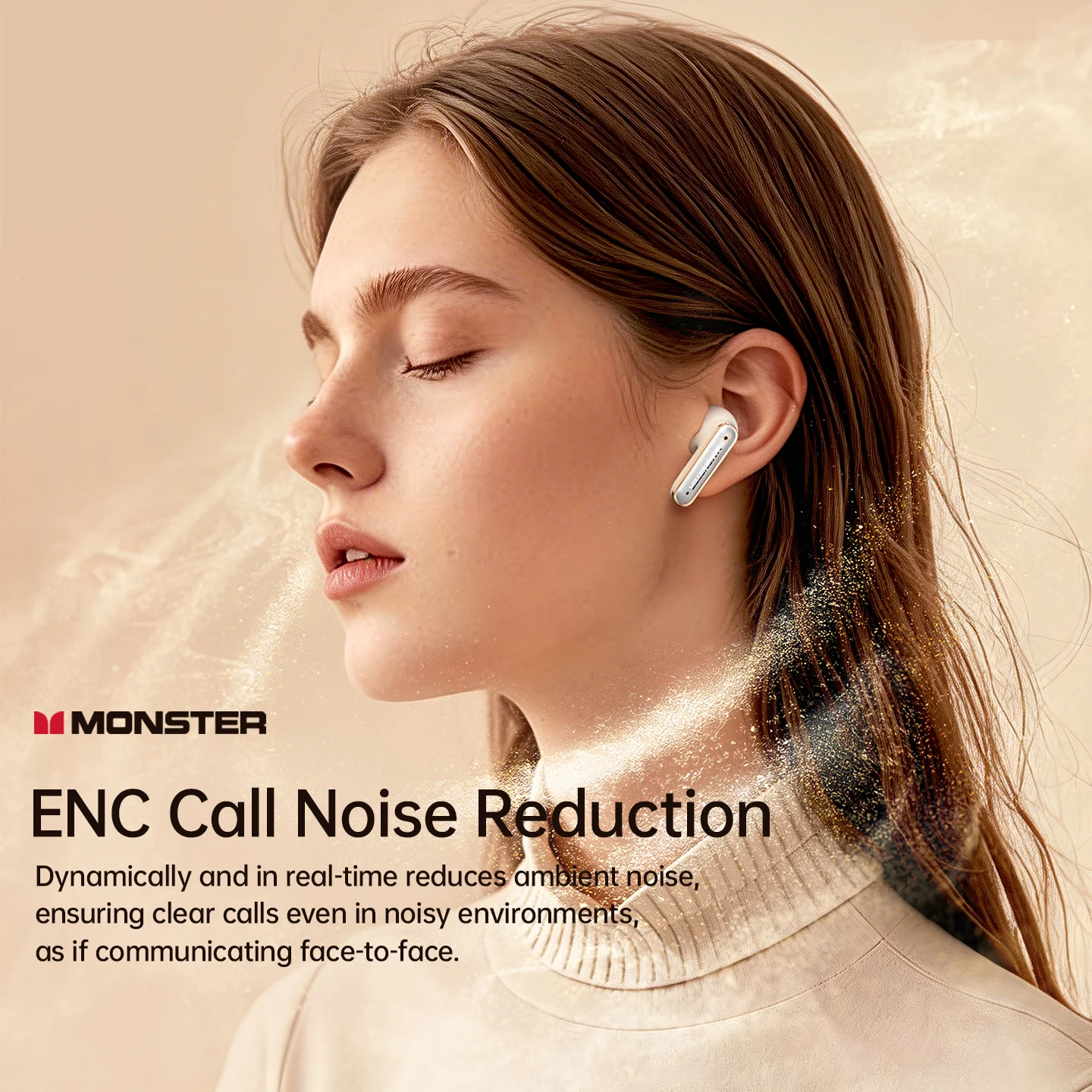 Фото Беспроводные Bluetooth 6.0 наушники Monster A03 ANC с шумоподавлением ENC, пространственным звуком, двойными динамиками, сенсорным управлением для игр и спорта №4