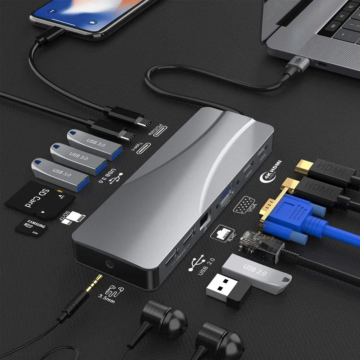 

Пользовательский OEM usb-концентратор Тип c док-станция с hd-mi + usb3.0 + pd Зарядное устройство usb-c к usb-адаптеру для surfacepro