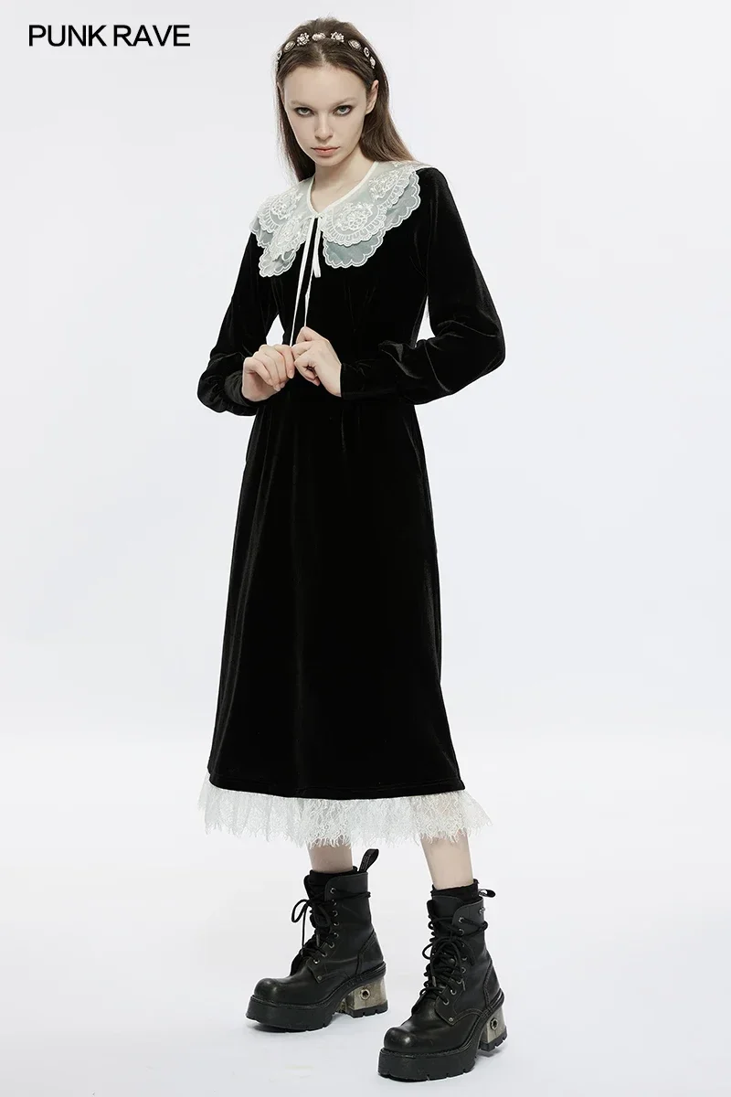 Женское бархатное платье в стиле Панк RAVE повседневное готическое со съемным