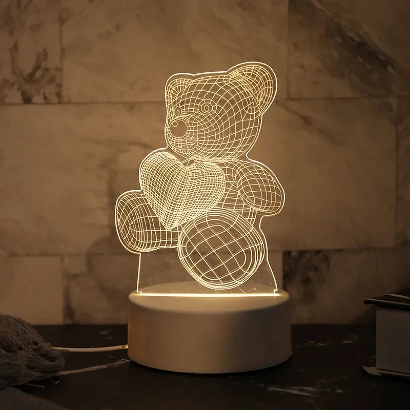 

Kids Night Light 3D Usb Led Light Owl Table Lamp Bedroom Decoration Heart Bear Night Lamp for Kids Gril Room Deco Christmas Gift