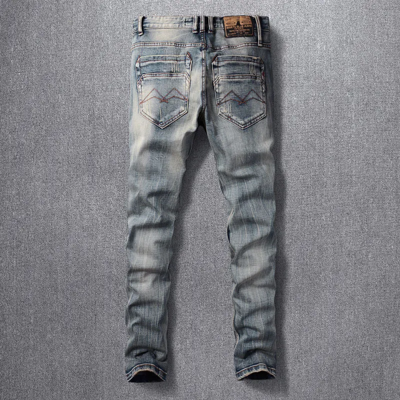 Fashion Designer Men Jeans High Quality Retro Washed Elastic Stretch Slim Ripped Jeans Men Vintage Denim Pants Casual Trousers