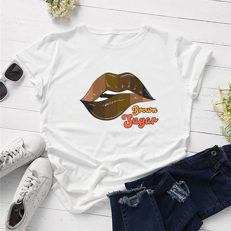 

Brown Sugar Shirt Black Queen Pride Shirts Black Empowerment T-Shirt Sexy lips women's cotton O neck short sleeve top tees