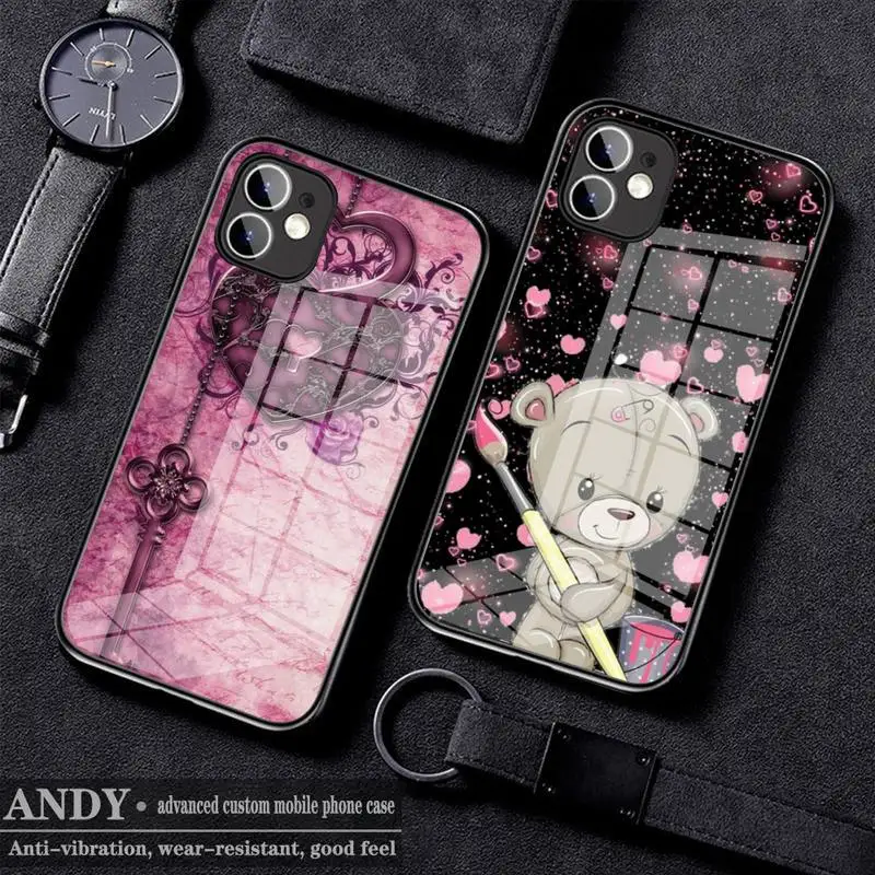 

Colorful Hearts Phone Case Tempered Glass For Iphone6 6s 7 8 Plus XR X XS XSmax 11 12 13 Pro Mini Max