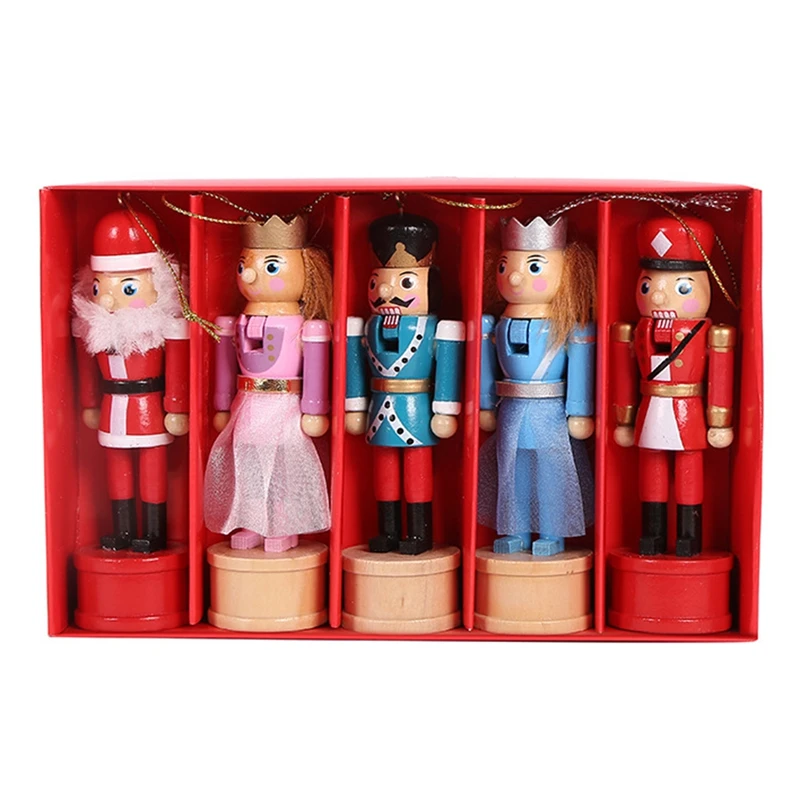 

5 Pcs/Set 12CM Wooden Nutcracker Christmas Gift Nutcracker Puppet Christmas Pendant Decor Kids Gifts