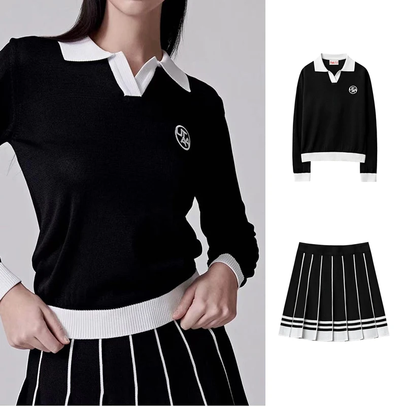

Golf sportswear women knitted pullover knitted skirt suit sweater long sleeve golf high elastic sportswear outdoor leisure