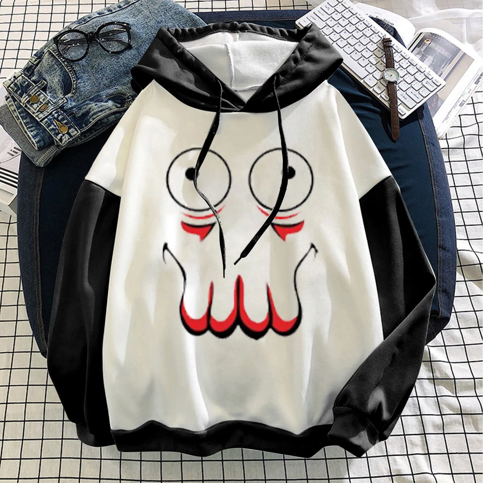 

Patchwork Print Hoodies Women Drop-shoulder Pullovers Femme Hooded Sweatshirt Oversized Loose Streetwear Sudaderas Con Capucha