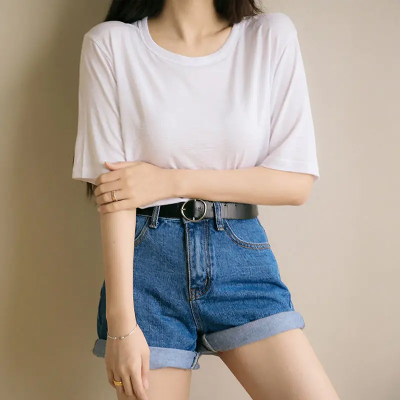 New Curled Women's High Waist Shorts Student Casual Jeans Female fashion Short Summer Korean Women's Clother Ropa Mujer 2023