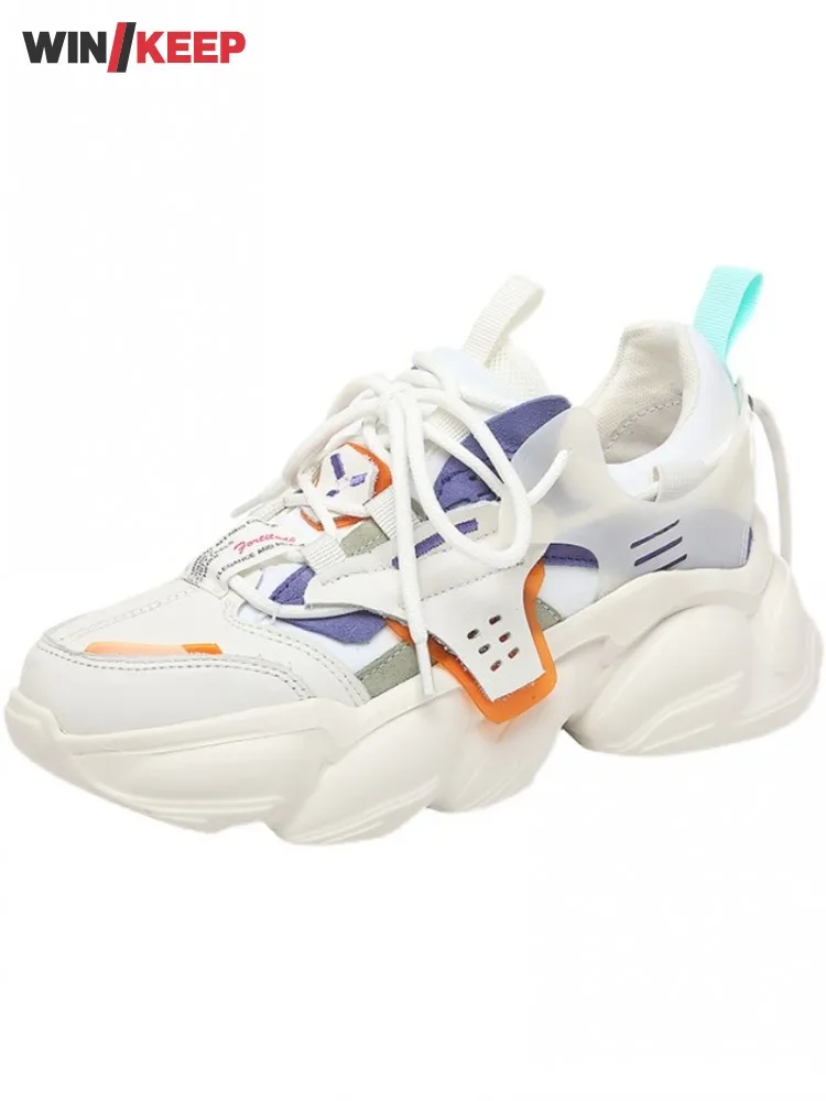 

Height Increase Outdoor Casual Sneakers Women Designer Genuine Leather Running Trainers Thick Bottom Sports Shoes 34-40
