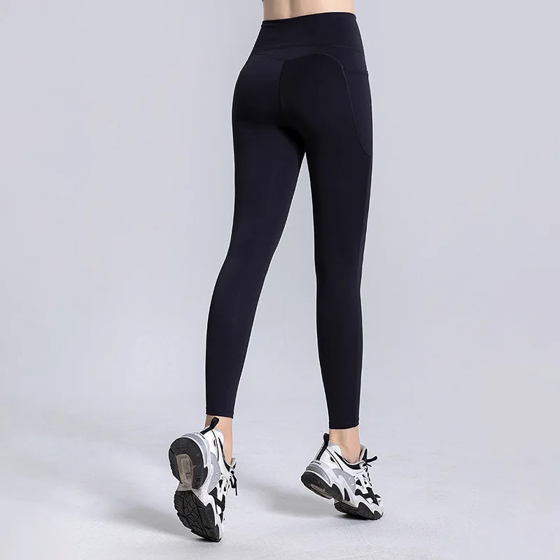 Yoga Trousers Autumn and Winter New Brushed Pockets Quick Dry Fitness Sports Leggings Anti-roll Hem High Waist Lifting Hip