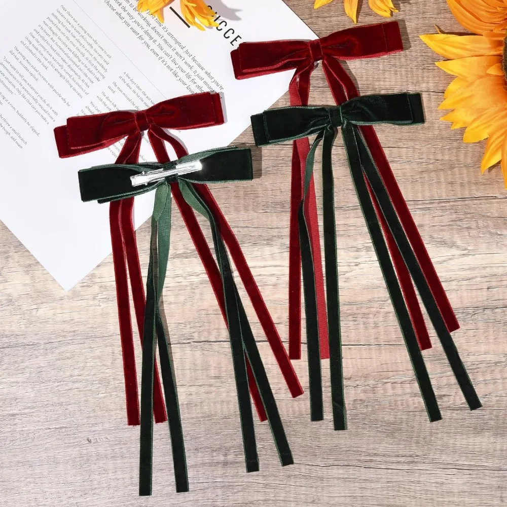 Заколка для волос атласная шелковая бархатная с бантом и лентой