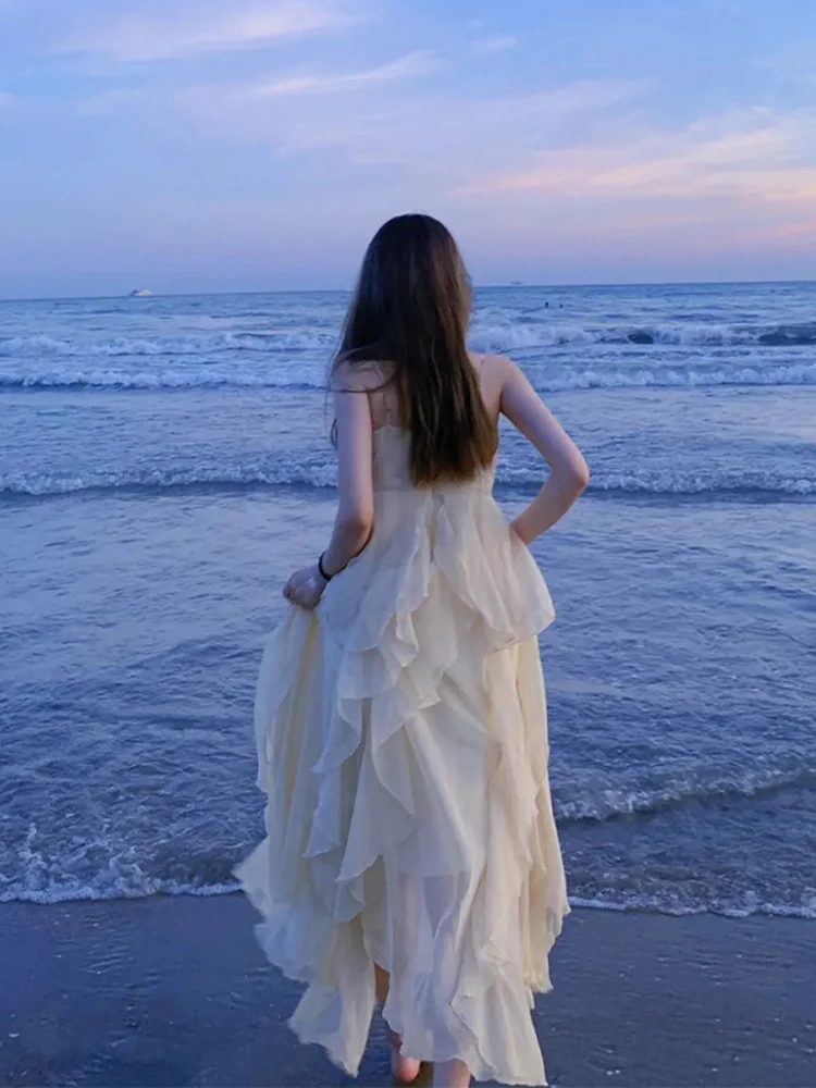 Женское платье-макси белое длинное платье в стиле ретро