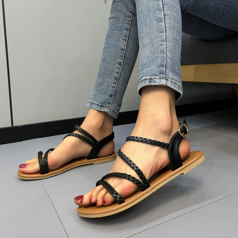 

Fashion Women's Sandals 2023 Summer Fashion Roman Women's Sandals Lightweight Flat Ladies Buckle Shoes Women's Open Toe Sandals