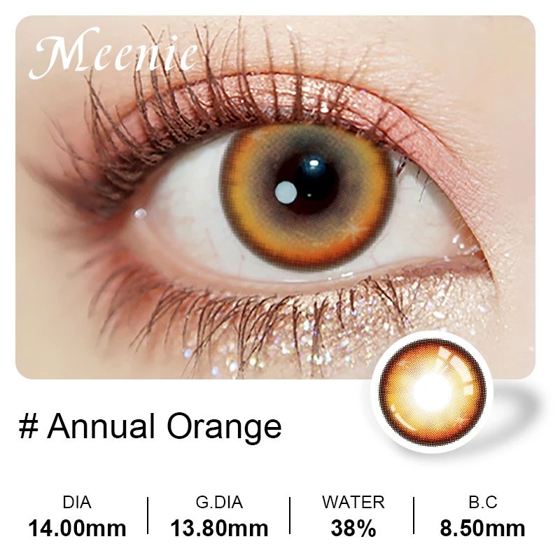Фото Ежегодная серия Meenie 0,00 ~-6,00 Цветные контакты по рецепту Новые 2 шт. 6 ежемесячных линз для косплея оранжевые, красные и зеленые линзы №2