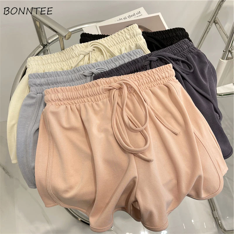 

Shorts Women Summer Sporty Soft Solid Simple All-match High Waist Thin Baggy Korean Style Students Popular Drawstring Шорты Chic