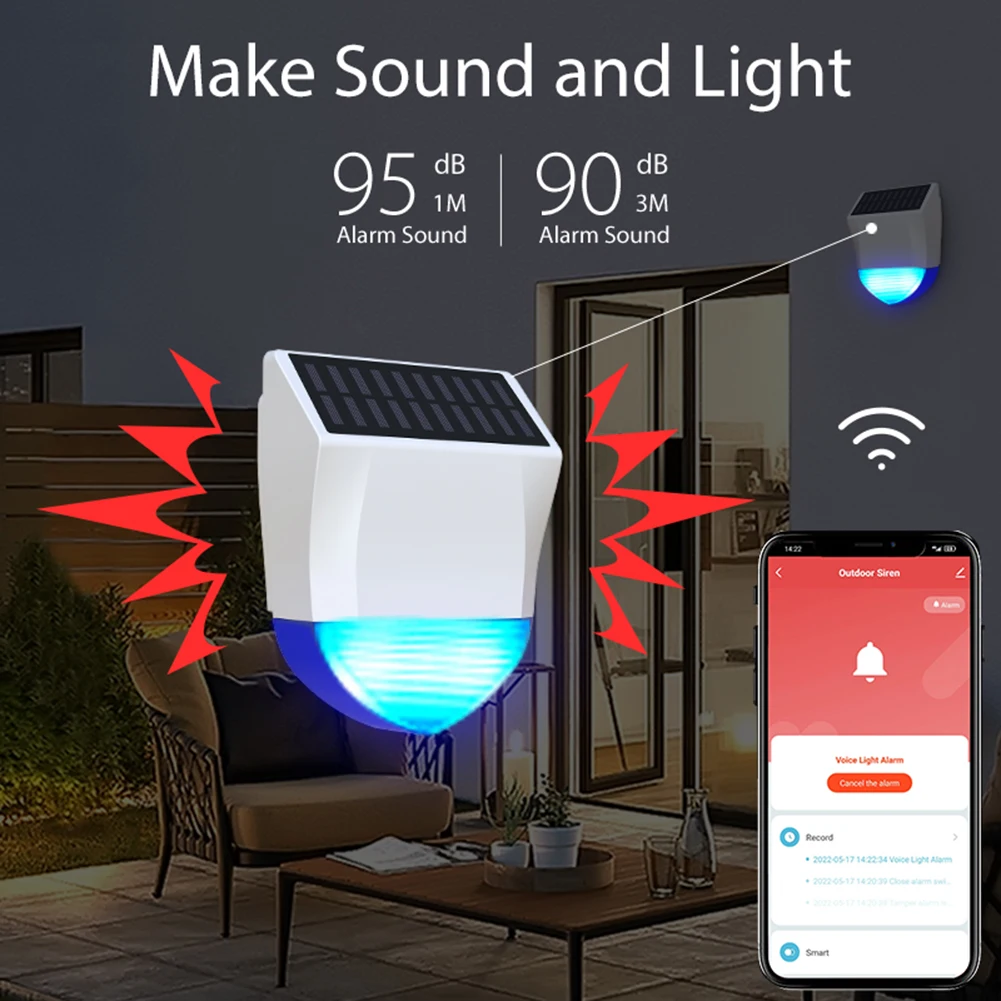 

WiFi Outdoor Siren Alarm IPX5 Waterproof Sound Light Alert Sensor Detector Home Security Alarm System Bluetooth-compatible