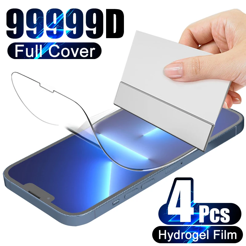 

4Pcs Full Cover Hydrogel Film on the For iPhone 13 11 12 Pro Max Screen Protector 13 12 Mini XS MAX XR X 7 8 6 6s Plus Not-Glass