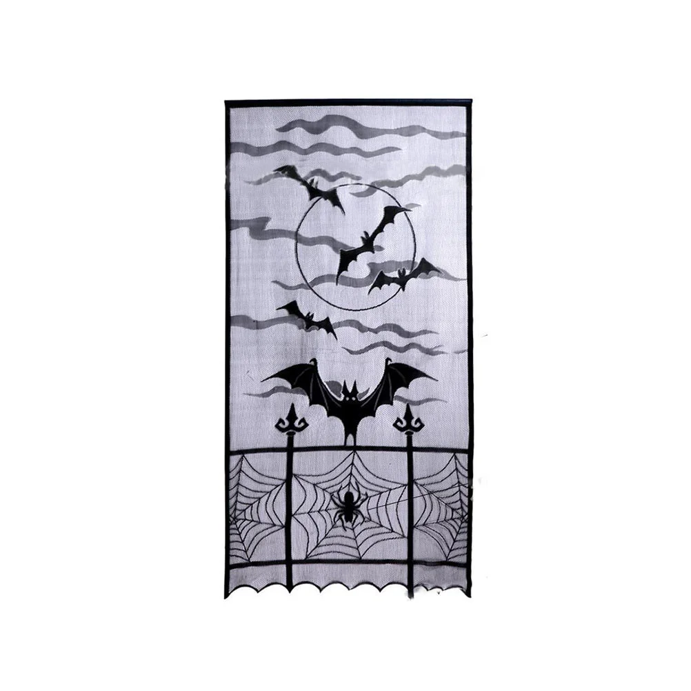 

Curtain Windowcurtains Door Bats Lace Spider Web Decorations Black Gothic Decor Backdrop Mansion Hauntedtassel Panels Spooky