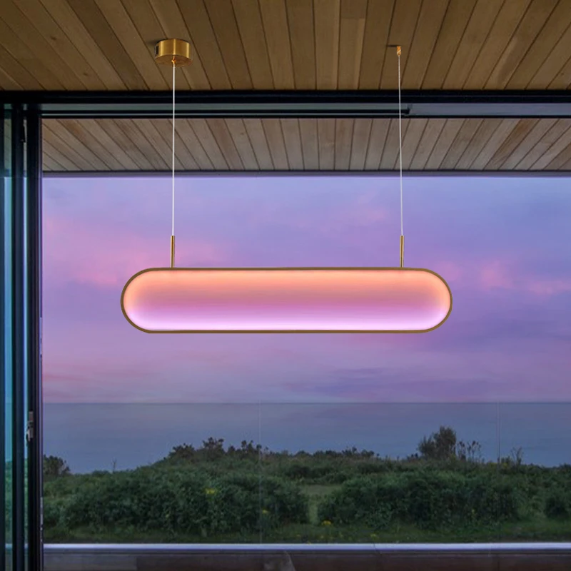 

Led Art Chandelier Penant Lamp Ceiling Light Nordic Atmosphere Sunrise Sunset Lustre Restaurant Bar Balcony Dining Home Decor