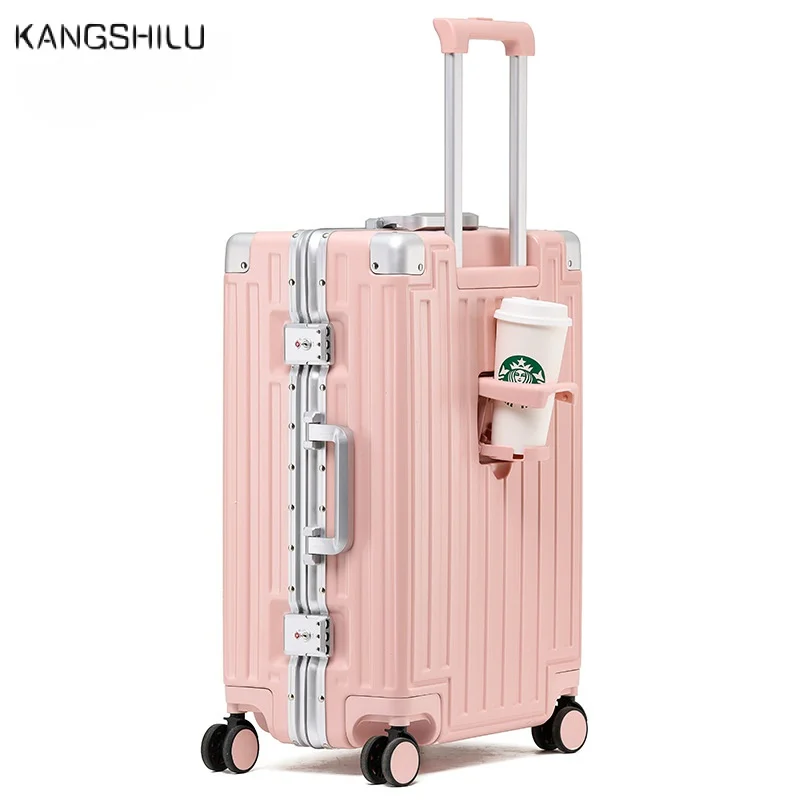 New Aluminum Frame Luggage Business Travel Luggage Male Trolley Case Mute Universal Wheel Leather CaseCombination Lock