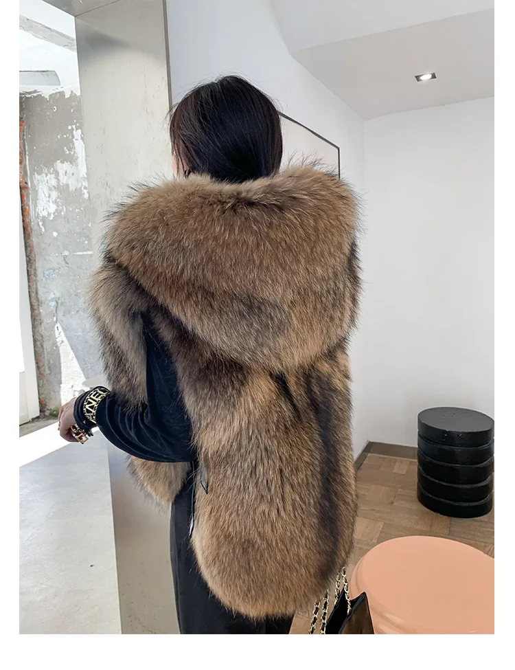 Woman winter Whole skin natural raccoon fur jacket real fur coat furry fur jacket thick warm party Fashion Popular in Europe Ame