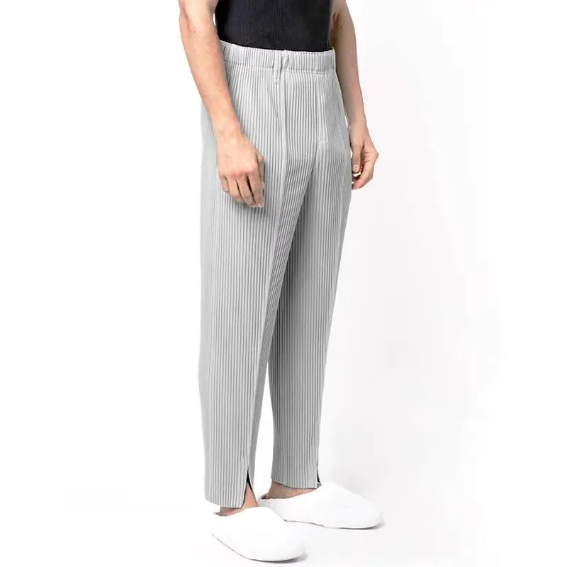 Issey Miyake Homme 2023 Summer A Slit At The Hem Of A Pants Pleated Fabric Pants Loose And Comfortable Men's Fashion Trousers