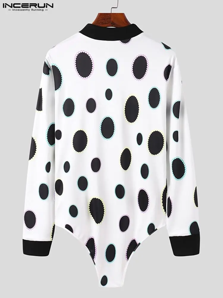 Fashion All-match Men's Black-and-white Spots Onesies Comfortable Homewear Well Fitting Long Sleeve Bodysuit S-5XL 2022 INCERUN