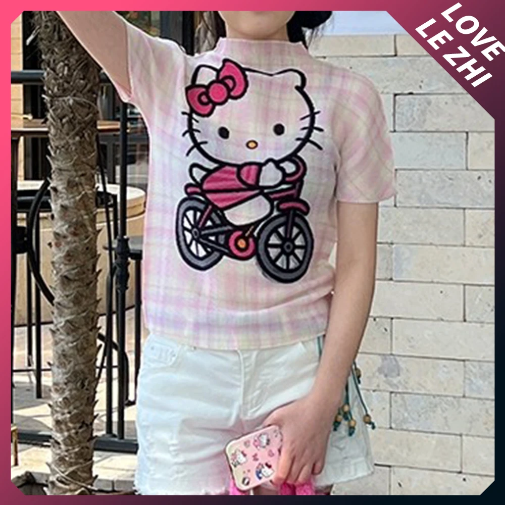 Футболка Sanrioed с коротким рукавом милый тонкий топ принтом Hello Kittys