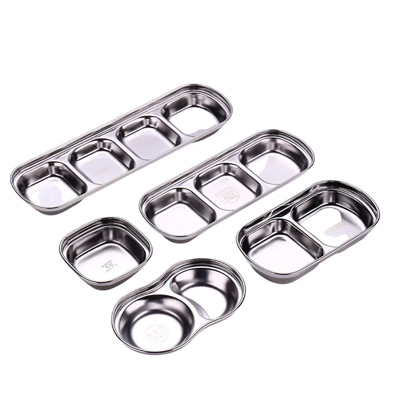 

Kimchi Stainless Kitchen Soy Dish Tableware Sauce Snack Bowl Pot Hot Grid Plate Steel Seasoning Dish Dipping Wholesale Vinegar