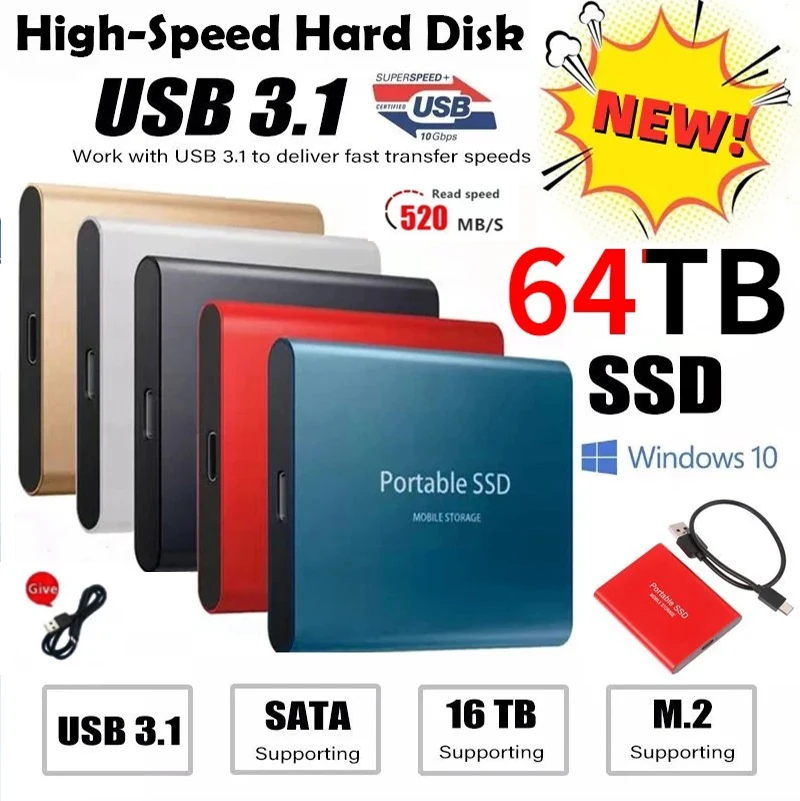 

High-speed 500GB 1TB M.2 SSD 2TB 4TB Portable SSD 8TB External Solid State Type-C USB3.1 500GB Mobile Hard Drive For Laptops PS4