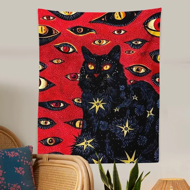 

NEW IN Cat Coven Tapestry Printed Witchcraft Hippie Wall Hanging Bohemian Wall Tapestry Mandala Wall Art Aesthetic Room Decor De