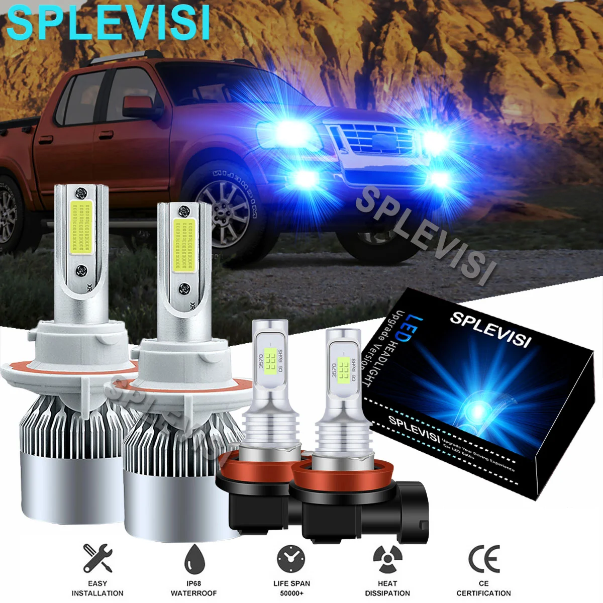 

Ice Blue LED Car Headlight Fog Light Bulbs 8000K Fit For Ford Explorer Sport Trac 2007-2008 Ford Mustang GT 2005 2006-2012