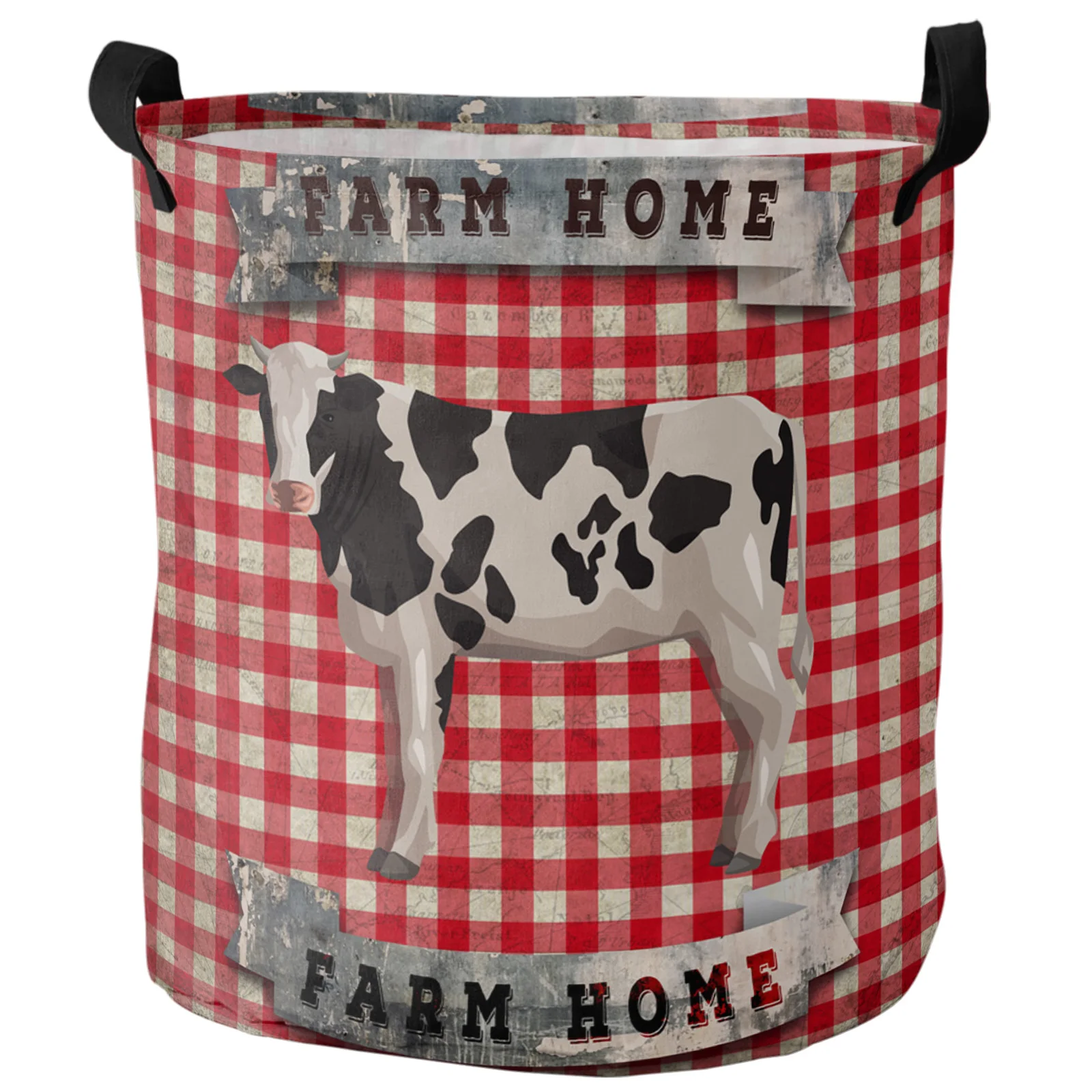 Клетчатая корзина для грязного белья в стиле ретро складной круглый