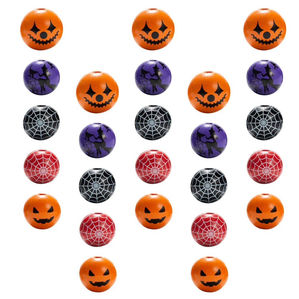 

50 Pcs Wooden Loose Beads Halloween Themed Beads Festival Beads String Making Beads