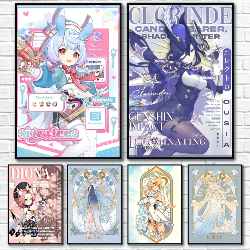 Kawaii Genshin Impact плакат 1 шт. Настенный декор для гостиной Эстетический прихожая