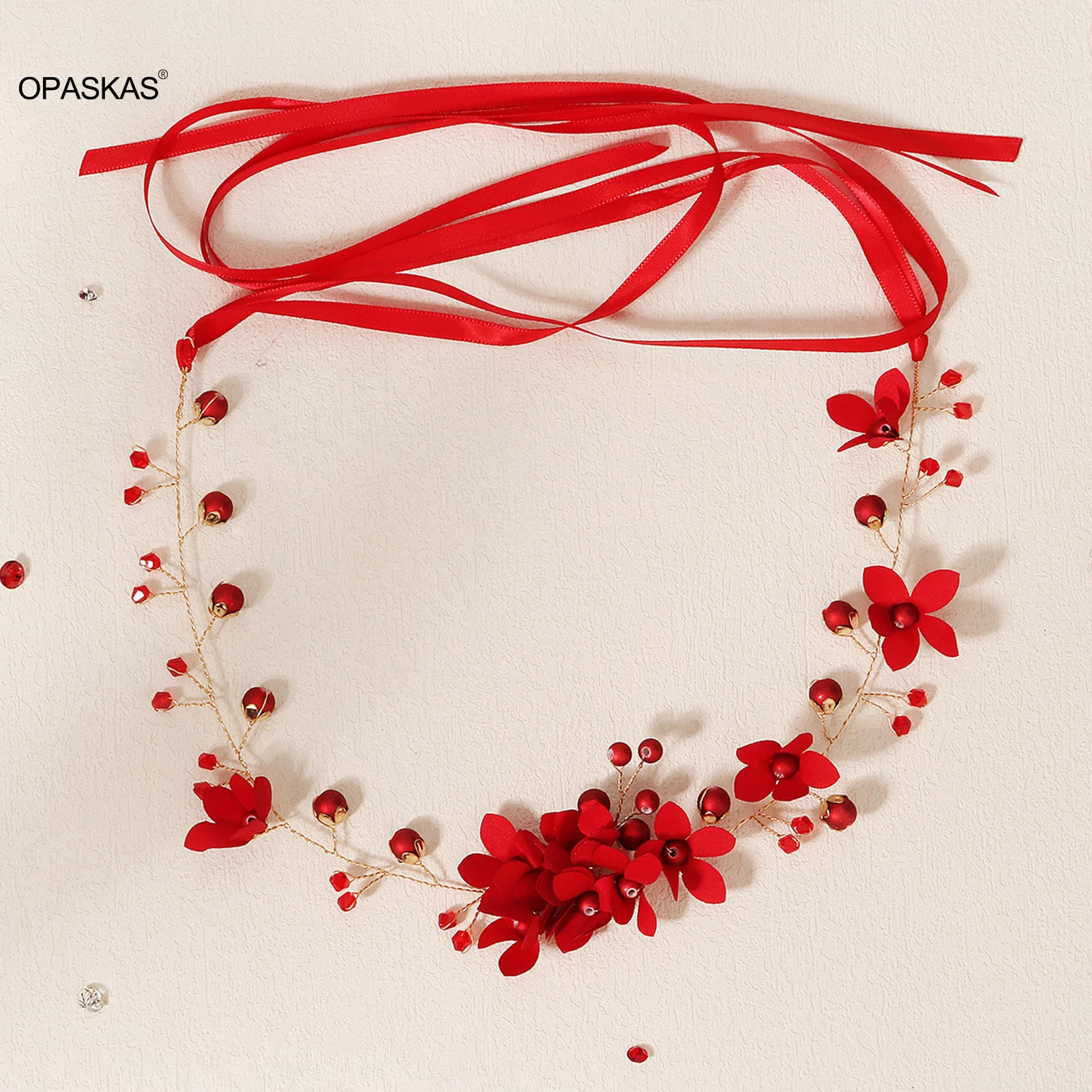 

Red Floral Hairband Bridal Tiaras Women Flower Pearl Headband Charm Bead Hair Hoop Wedding Hair Accessories Jewelry Party Crowns