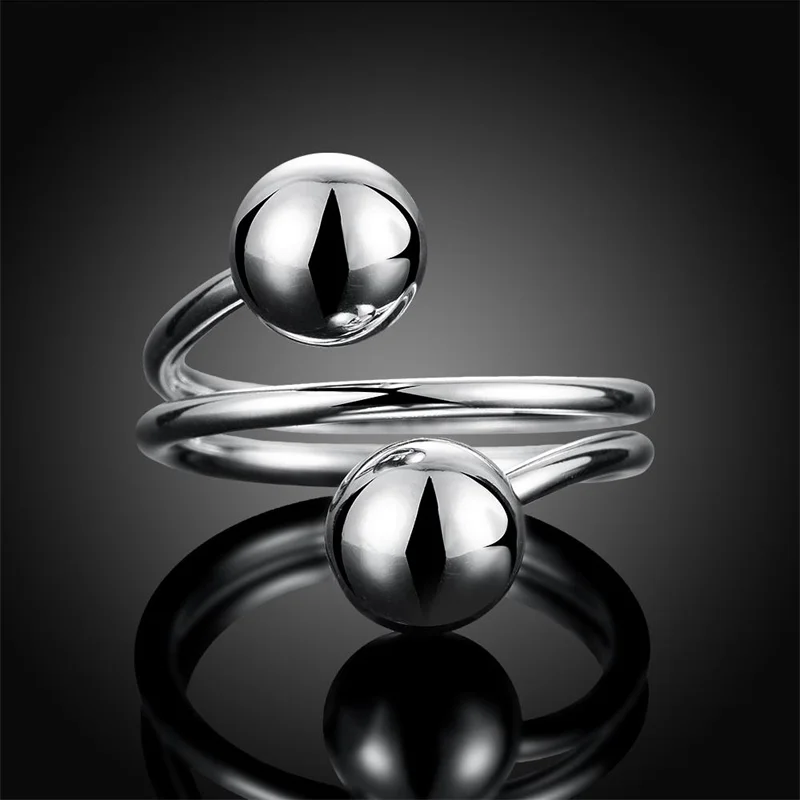

925 Silver Double Ball Ring For Women Fashion Party Wedding Party Designer Jewelry Charm Men And Women Pair Ring Gift Size 8