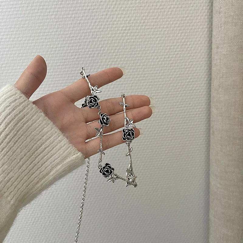 Винтажное ожерелье-чокер с розой и шипами-панк готический стиль-серебряная