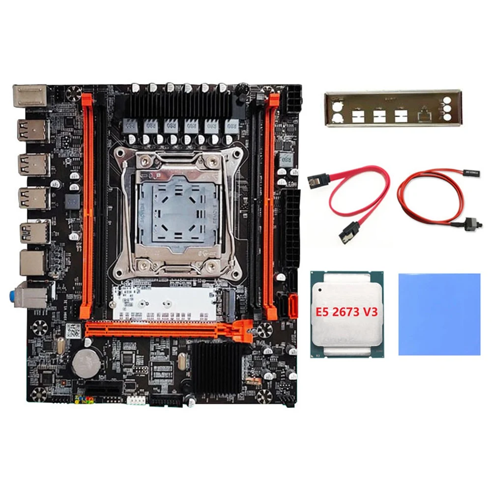 

X99H Motherboard+E5 2673 V3 CPU+Thermal Pad+Switch Cable+SATA Cable+Baffle LGA2011-V3 DDR3X4 RAM Slot M.2 NVME PCI-E X16