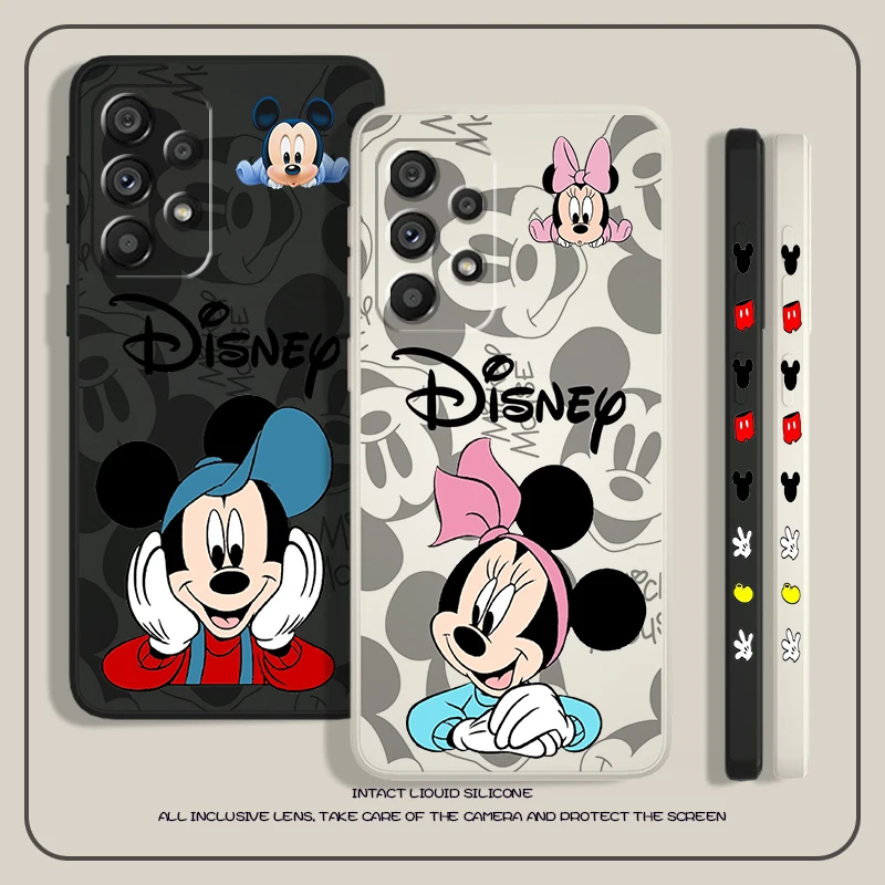 

Mickey Minnie Baby Mouse Liquid Left Rope Phone Case For Samsung A73 A72 A71 A52 A53 A54 A51 A42 A34 A32 A14 A13 A12 A23 5G Capa