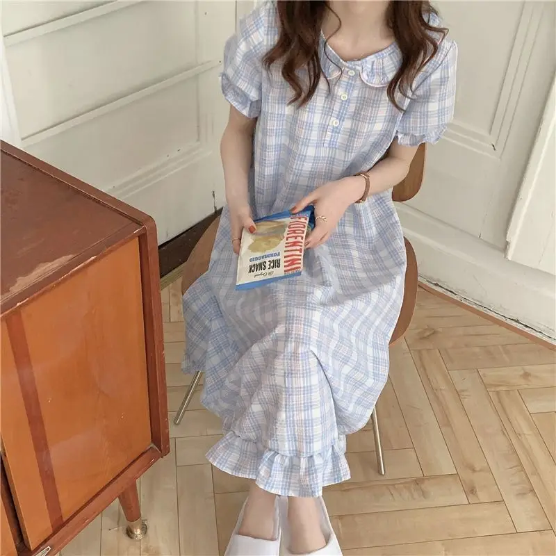 Ночные рубашки женские 3 цвета клетчатая классическая повседневная с оборками