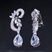 zircon fashion water drop aaa zircon setting ear clip no pierced earrings for women wedding jewelry gift