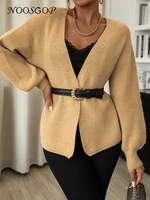 noosgop solid brown h shape loose open cardigan sweater long lantern sleeves autumn winter clothing